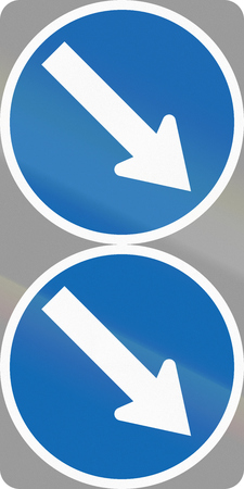 New Zealand road sign RG-34.1 - Keep right (twin discs).の写真素材