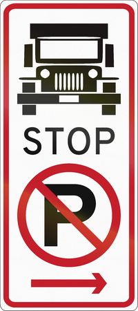 Road sign in the Philippines - No parking, truck stop.の写真素材