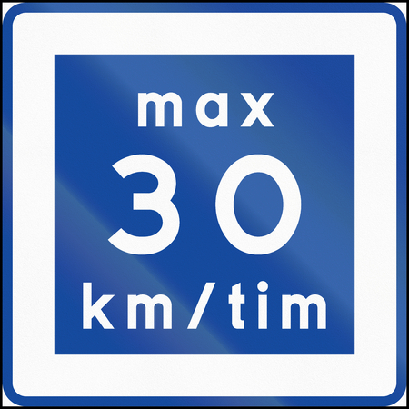 Road sign used in Sweden - Low-speed road (30 kilometers per hour).の写真素材
