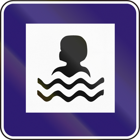 Road sign used in Slovakia - Bathing spot.の写真素材