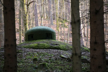 French bunker turret near Langensoultzbach, Vosges, France. It was built before WWII as part of the Maginot Line.の写真素材