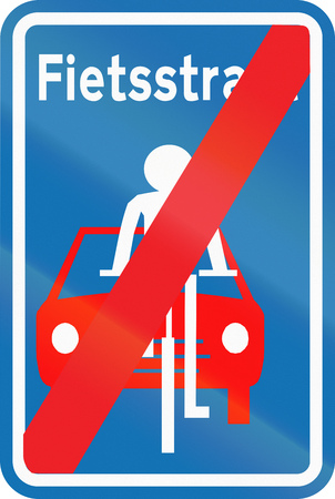 Belgian regulatory road sign - End of Fietsstraat (bicycle boulevard).の写真素材