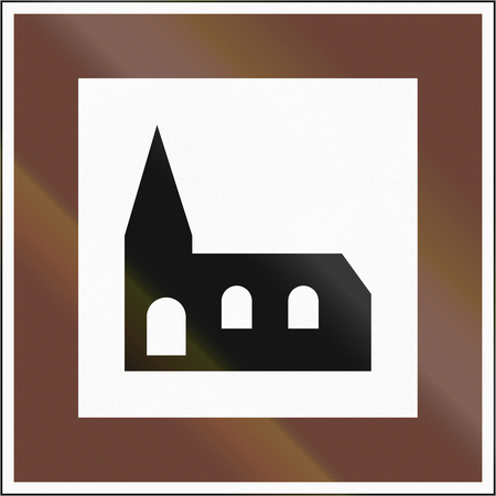 Road sign used in Hungary - Church.の写真素材