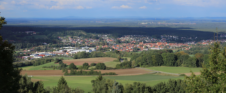 Far view on Heideck (front) and Hilpoltstein (back) from Schlossberg in Bavaria.のeditorial素材