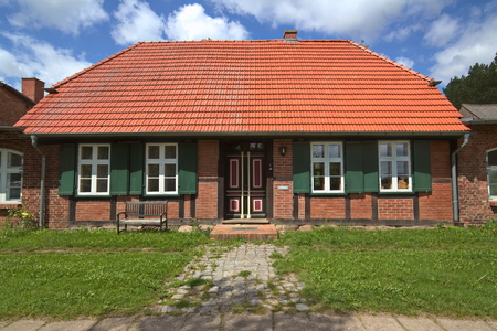 Facade of house listed as monument at Jager, Mecklenburg-Vorpommern, Germany.のeditorial素材
