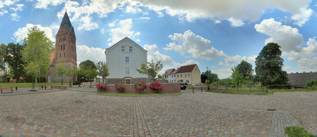 Panoramic view of city center in Guetzkow, Mecklenburg-Vorpommern, Germany.のeditorial素材