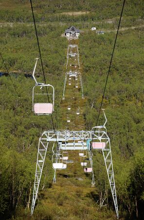 Symmetric shot of chairlift in Abisko, Sweden.の写真素材