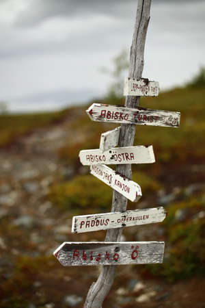 Signpost near Abisko featuring many nearby destinations.