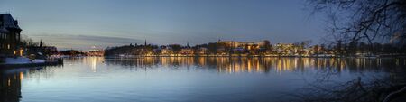 Panoramic view over Djurgardsbrunnsviken to Diplomatstaden in Stockholm.の写真素材