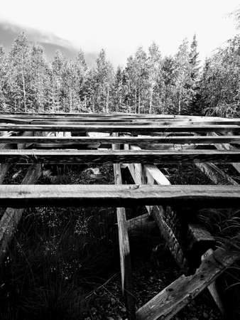 Burnt remains of a roof construction in Sweden.