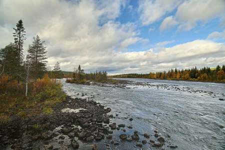 View on Pite river at Ljusselforsen in Lapland.