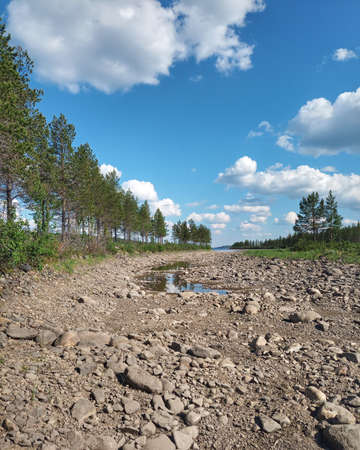 Dry river bed at Skellefte River in Sweden.の写真素材