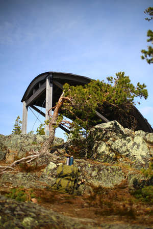 Shelter at the peak of Mount Vithatten in Swedish Lapland.の写真素材