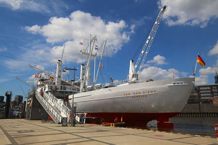 HAMBURG, GERMANY - JUNE 27 2021: Museum ship Cap San Diego landing at the port of Hamburg.のeditorial素材