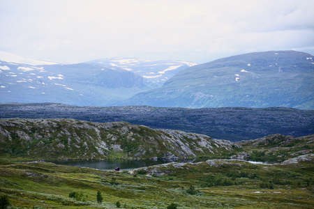 Lake and mountain landscape in Swedish Lapland.の写真素材