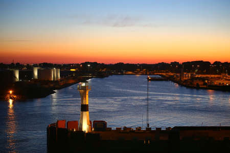 Colorful night sky and the port of Trelleborg.の写真素材