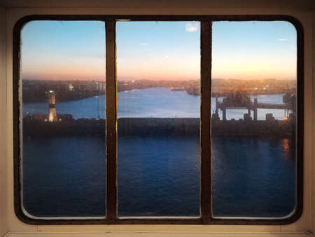 Looking through ferry window at port of Trelleborg.の写真素材