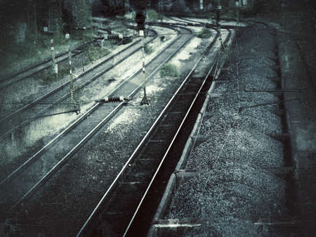 Grungy gray shot of train filled with gravel.の写真素材