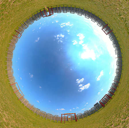 360 degree rabbit hole view from the center of circular sacred site at Pommelte, Germany.の写真素材
