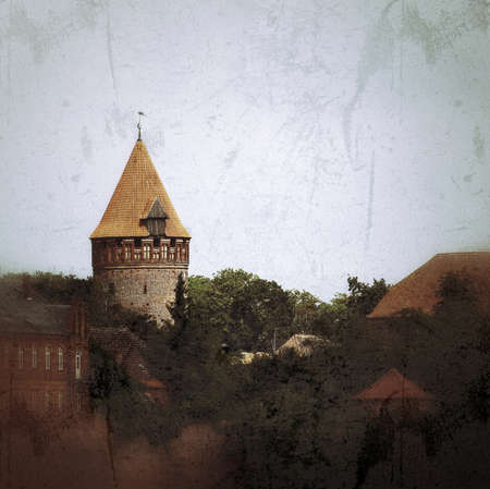 Grungy shot of medieval tower of Tangermunde city and castle.のeditorial素材