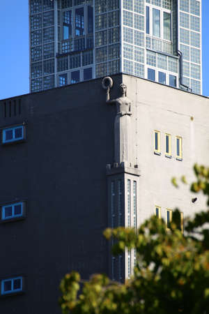 Detail of Albinmuller Tower in Magdeburg, built in 1927.のeditorial素材