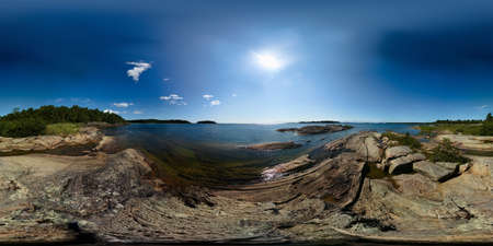 Spherical panorama of lakeside of Vanern in Sweden. Equirectangular projection is used, usable in most panorama viewers.の写真素材