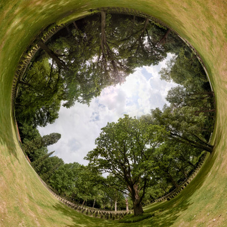 Unusual rabbit hole panorama of park cemetery Ohlsdorf in Hamburg.の写真素材