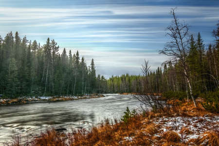 Very long exposure shot of Mala river in Mala-Storforsens nature reserve in Sweden.の写真素材