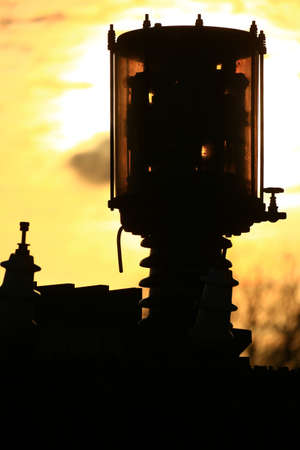 Abstract shot of vintage industrial device with valves and electrical components.の写真素材