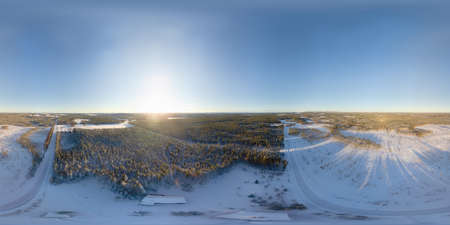 Spherical panorama of snowy Lapland landscape. Equirectangular projection makes the image usable in...