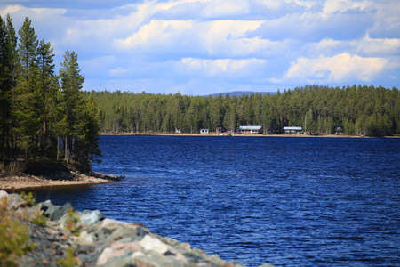 View over northern Swedish lake Gallejaur in Spring.の写真素材