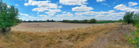 View over barren and dry fields near Magdeburg, Germany.の写真素材