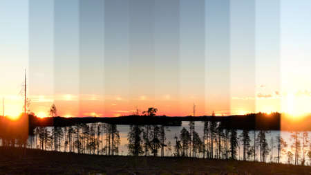 Time slice of the shortest night during midsummer in northern Sweden.の写真素材