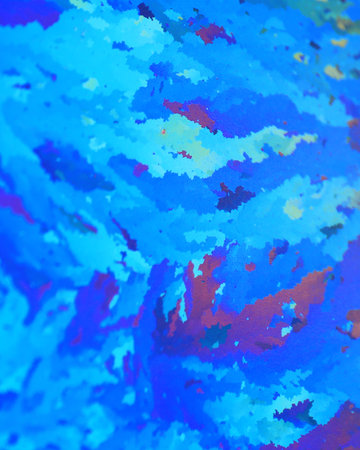 Abstract colorful light effects on window frost, macro in blue and purple.の写真素材