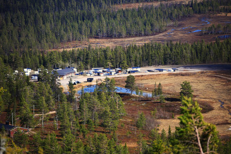 Parking lot and ski station at a mountain in northern Sweden.の写真素材