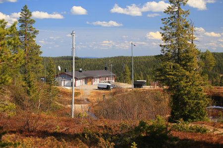 Restaurant and ski station at a mountain in northern Sweden.の写真素材