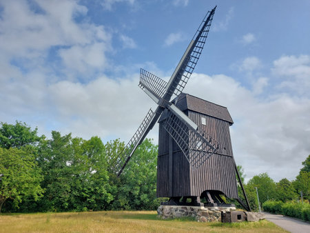 Historic post mill in Trelleborg in Sweden.の写真素材