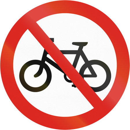 Regulatory road sign in Uganda - No entry for cycles.の写真素材
