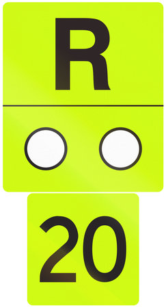 Temporary railway speed limit sign in the UK - Repeated restriction - 20 mph.の写真素材
