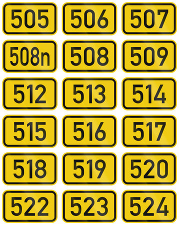 Collection of Numbered highway shields of German Bundesstrassen (Federal roads).の写真素材