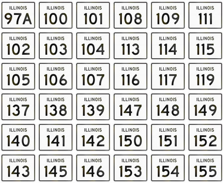 Collection of Illinois Route shields used in the United States.の写真素材