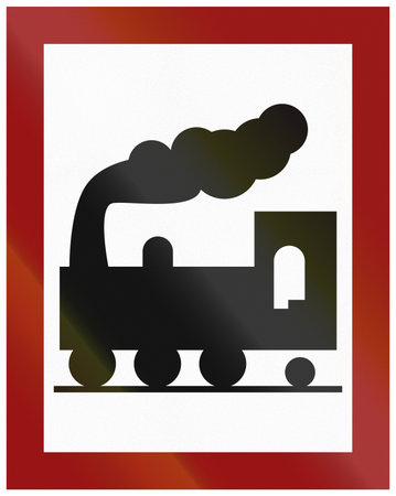 Historic Indian road sign from the 1950s - Unguarded railway crossing ahead.の写真素材