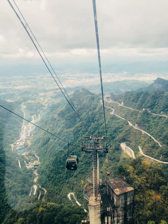 Aerial view of cable car in the mountains, Chiang Mai, Thailand
