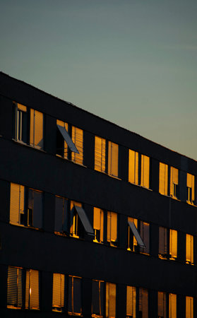 Modern apartment buildings on a sunny day with a blue sky. Facade of a modern apartment buildingの写真素材