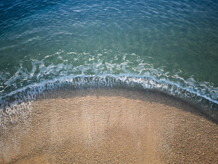 Aerial view of the sandy beachの写真素材