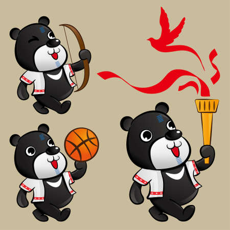 Taiwan black bear Participate in the Games, Holding torch and basketball. Taiwan Conservation animalsのイラスト素材