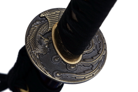 Tsuba : hand guard of Japanese sword with white backgroundの写真素材
