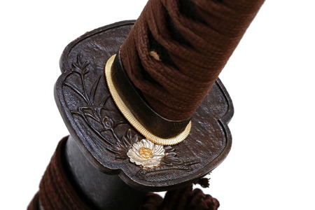 Tsuba : hand guard of Japanese sword with white backgroundの写真素材