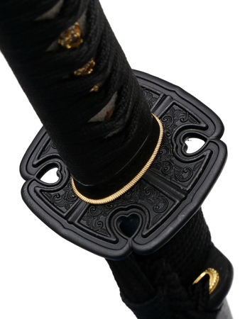 Tsuba : hand guard of Japanese sword with white backgroundの写真素材