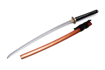 Japanese sword and scabbard with white backgroundの写真素材